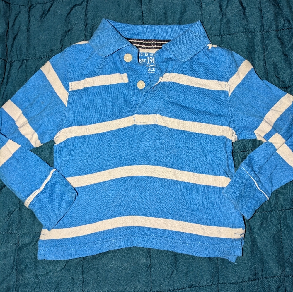👉10/10$ The Children's Place Blue and White Striped Polo Shirt